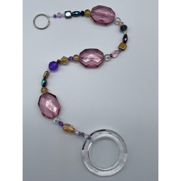 Beaded Suncatcher - Purple Gold - Clear Crystal Prism Ring - Hanging Decor - Picture 9 of 16